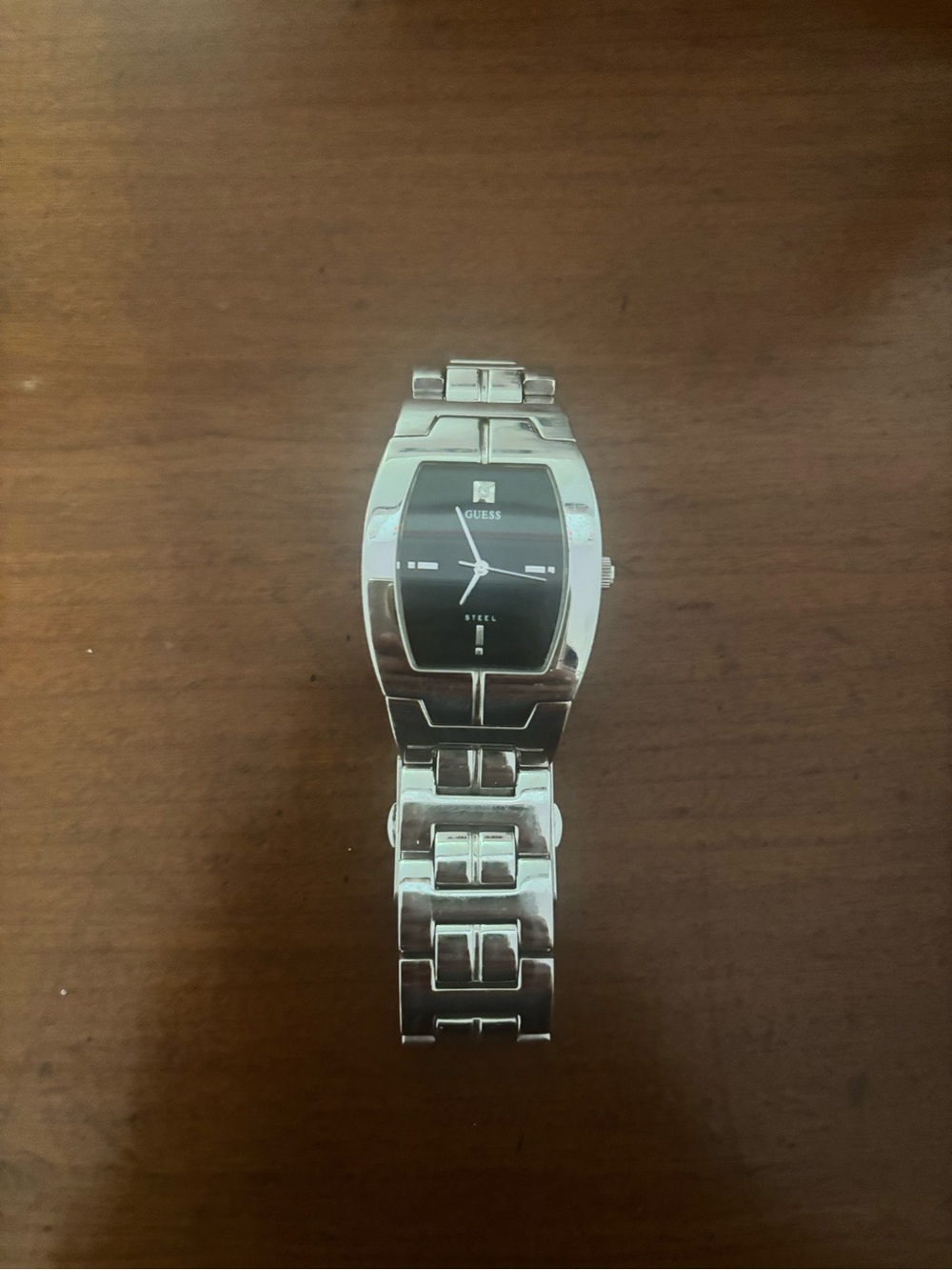 Vintage Men Guess Steel Silver Tone Black Dial Analog Quartz Watch Japan G95217G